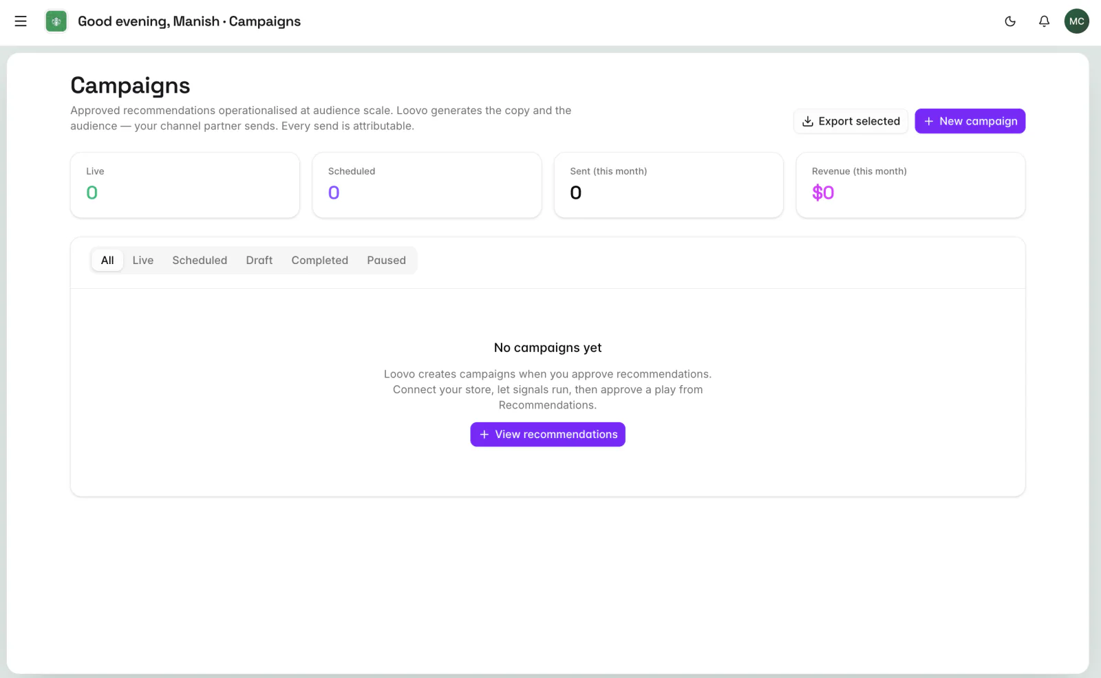 Loovo Campaigns view