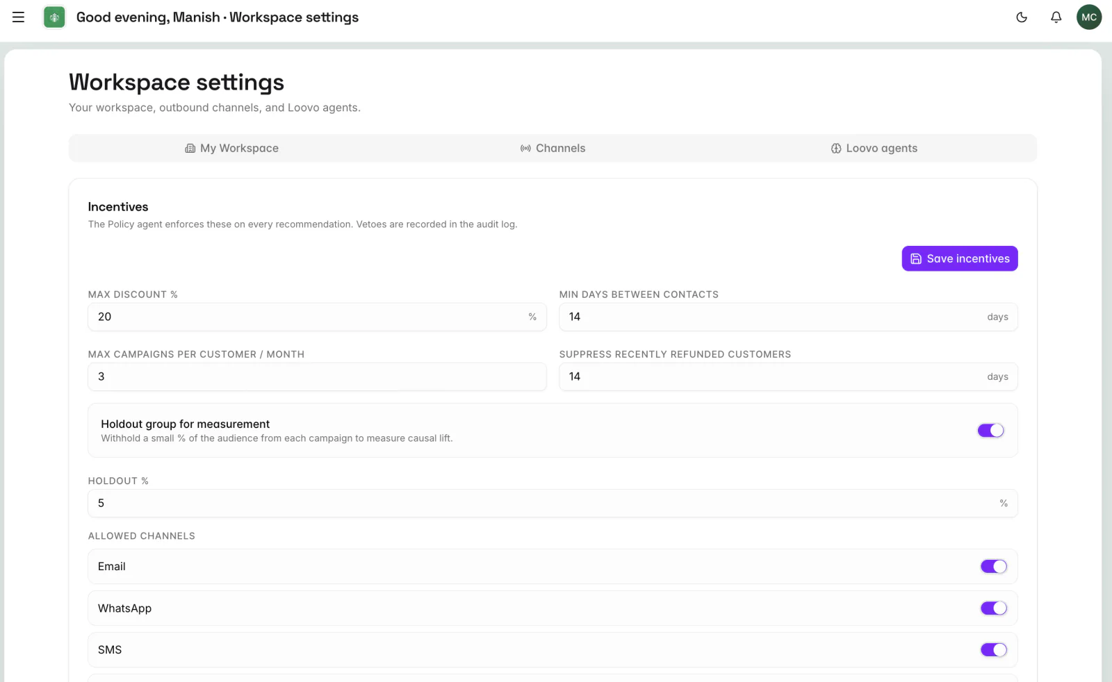 Loovo Signals dashboard